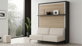 Cama Abatible vertical con estante y sofá con patas